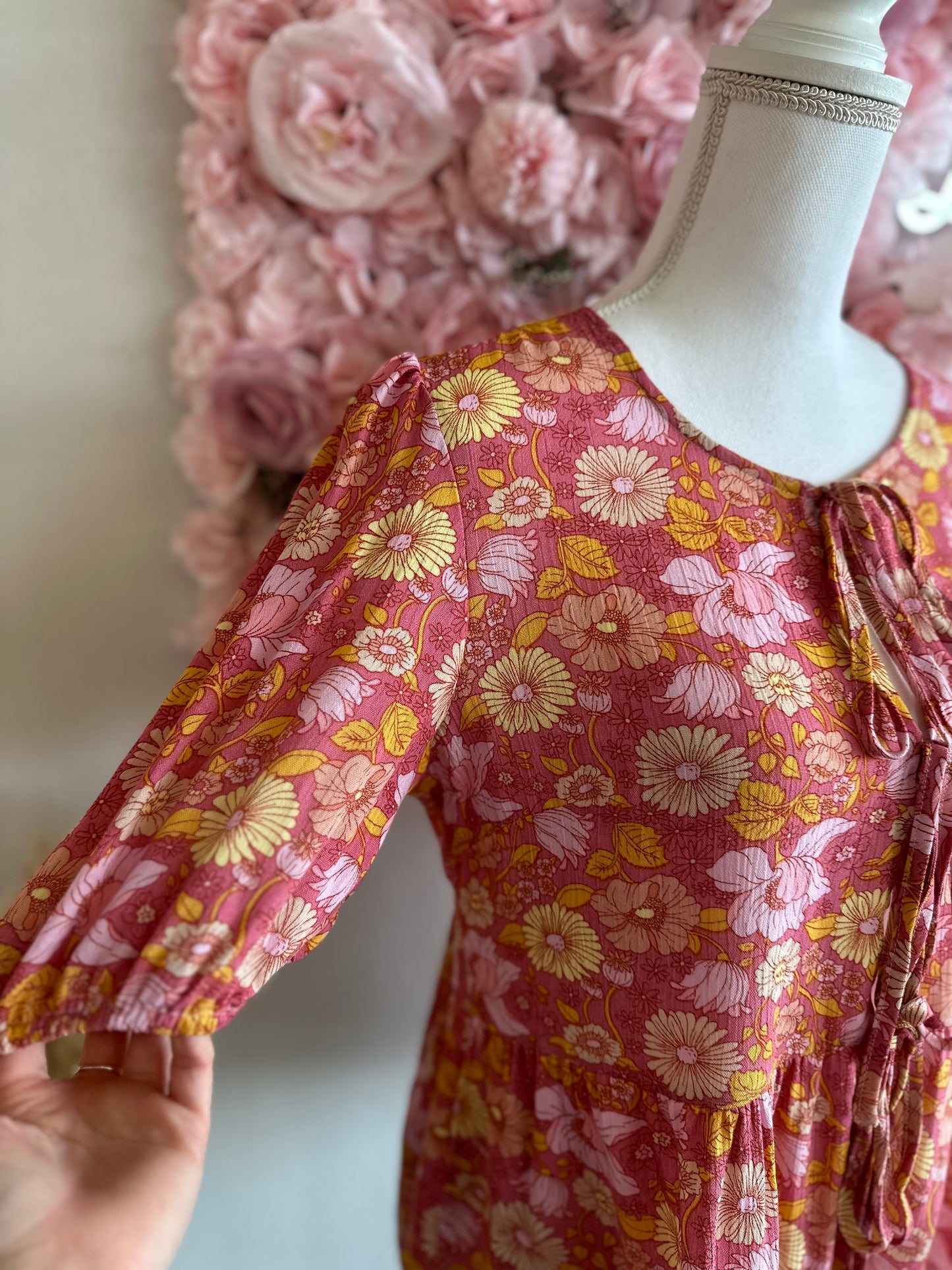 Blouse avec nœud, motifs fleuris rose orange, T.36/38