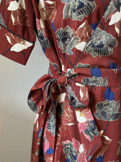 Robe portefeuille fleurie marron T.38