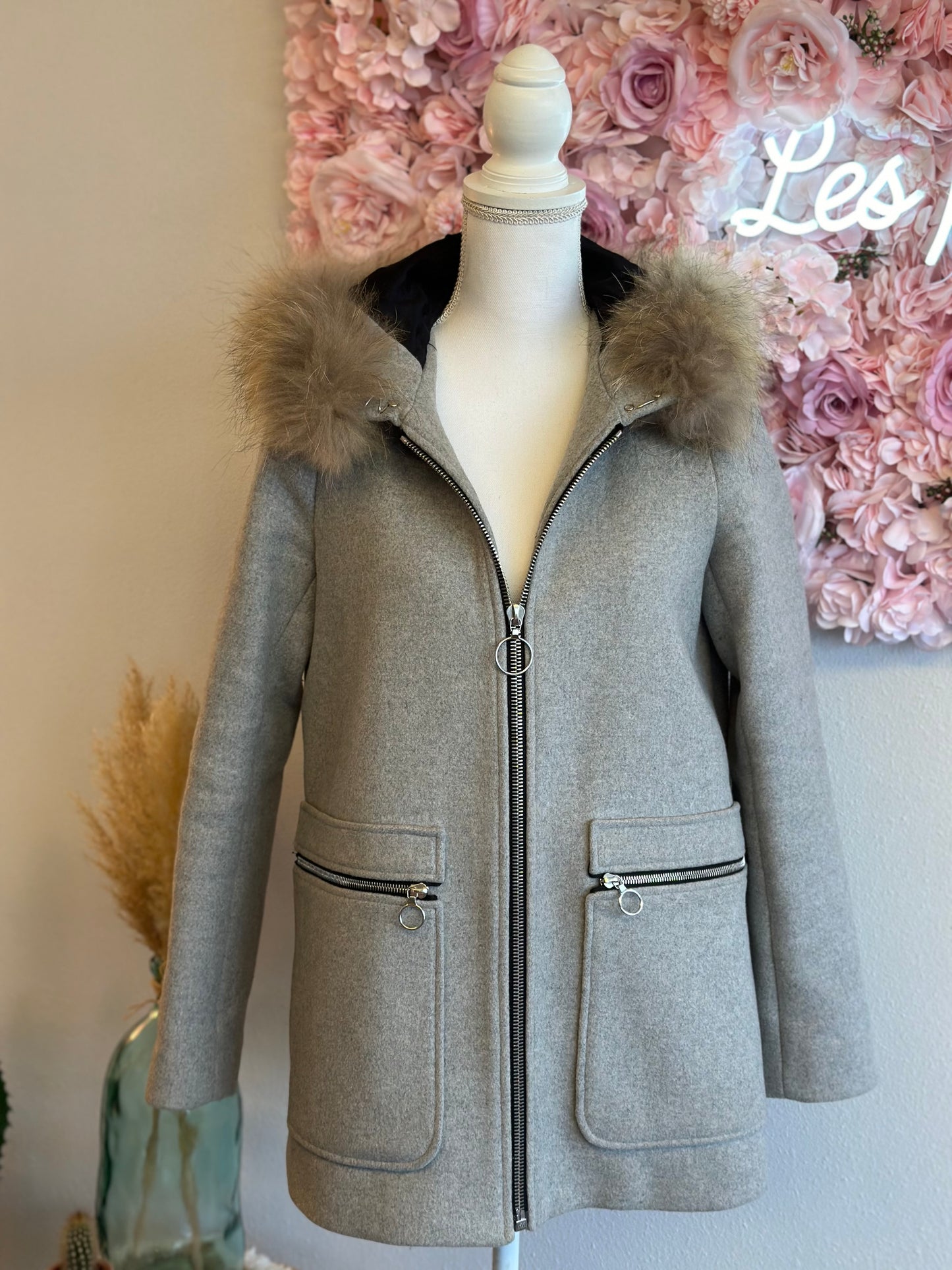 Manteau gris chiné en laine T.38