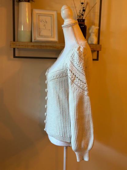 Pull Moira maille ajourée écru en laine mérinos et coton bio T.36