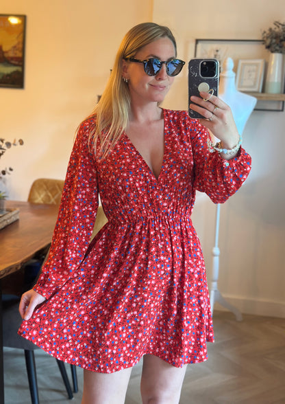 Robe fluide fleurie rouge T.34