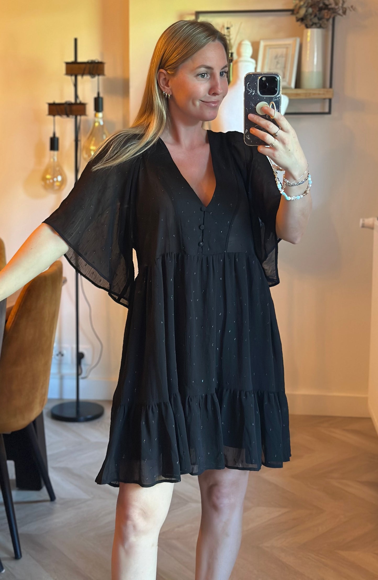 Robe fluide imprimé pois dorés T.38