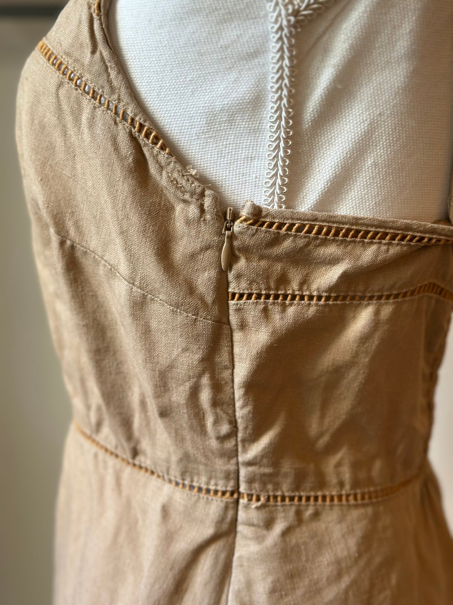 Robe mi-longue lin beige Caroll bretelles larges coupe fluide - taille 38