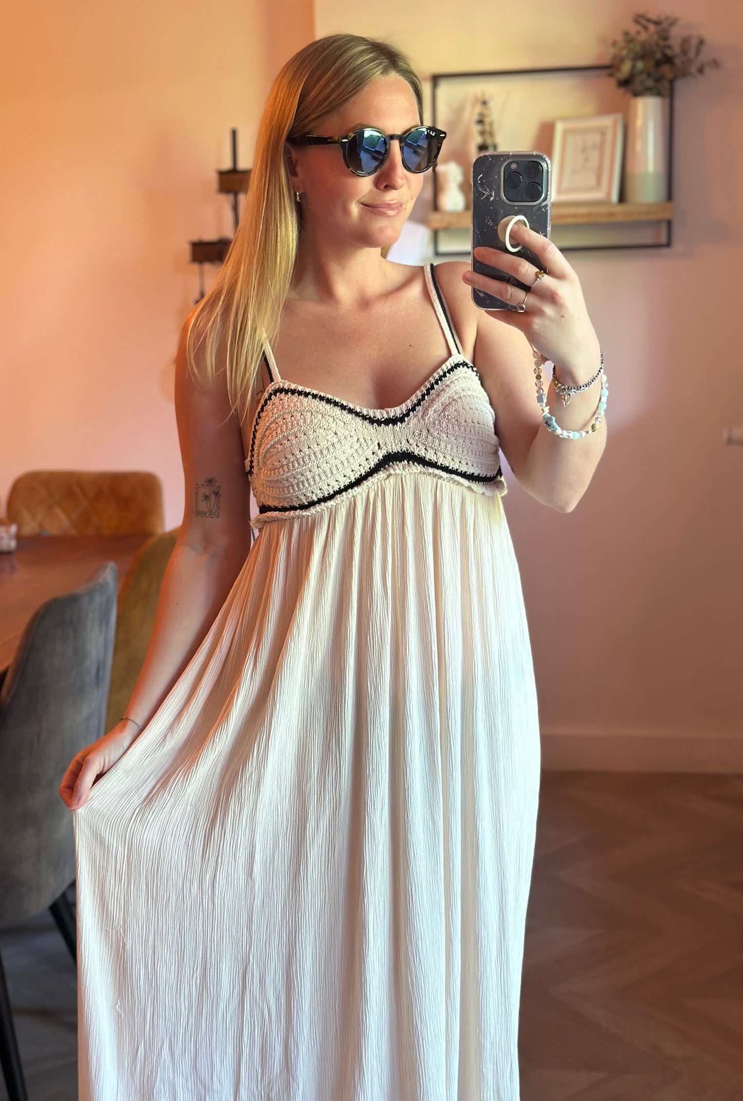 Robe longue fluide écrue détail crochet T.38