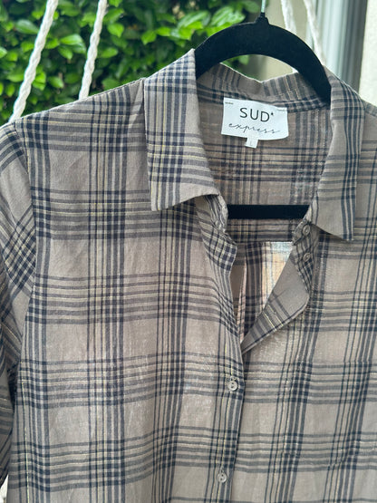 Chemise à carreaux lurex taupe et doré T.40