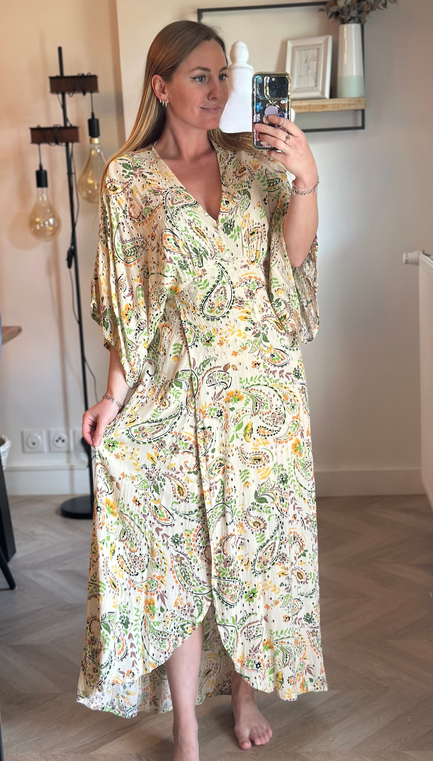 Robe longue imprimé fleuri et cachemire T.34