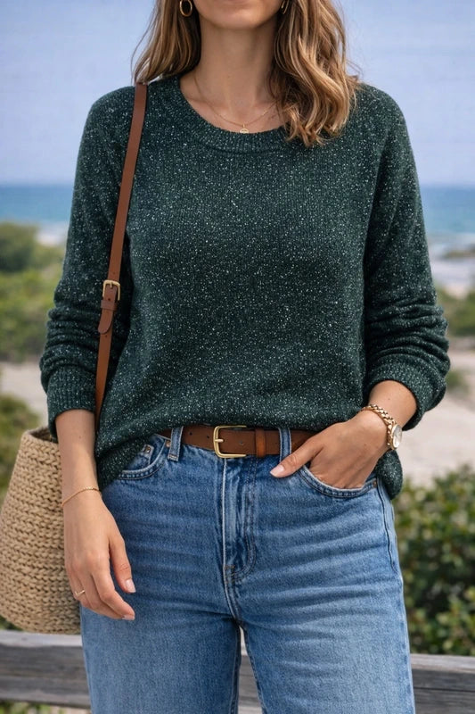 Pull vert sapin chiné à fils argentés T.34