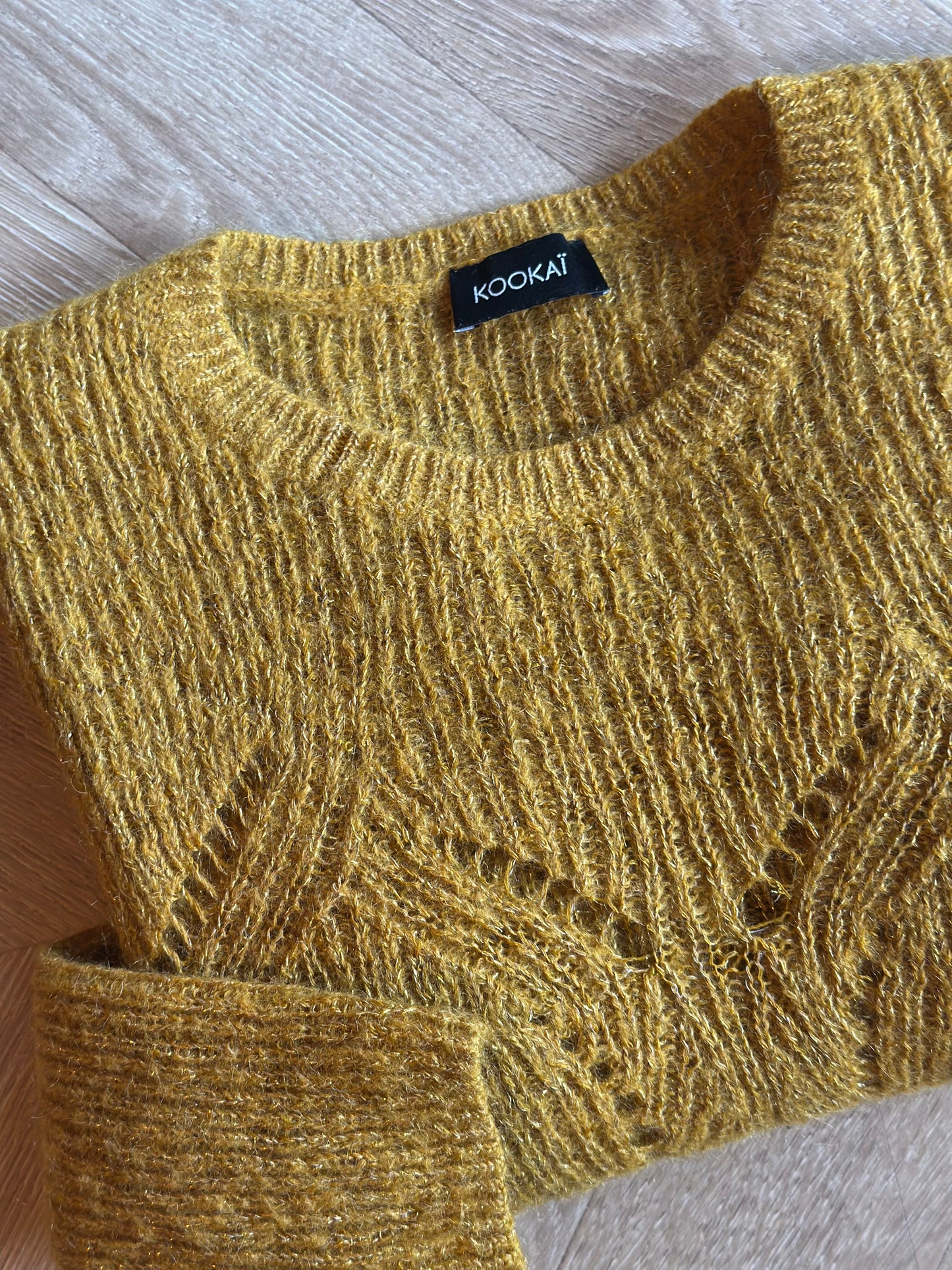 Pull ajouré maille mohair laine ocre T.34
