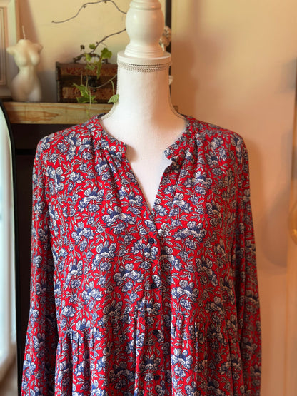 Robe fluide imprimé fleuri rouge et bleu T.42