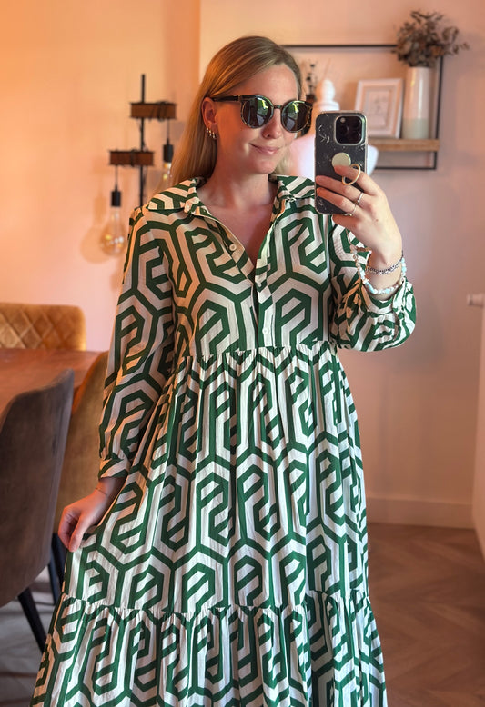 Robe longue oversize imprimé vert en coton T.34