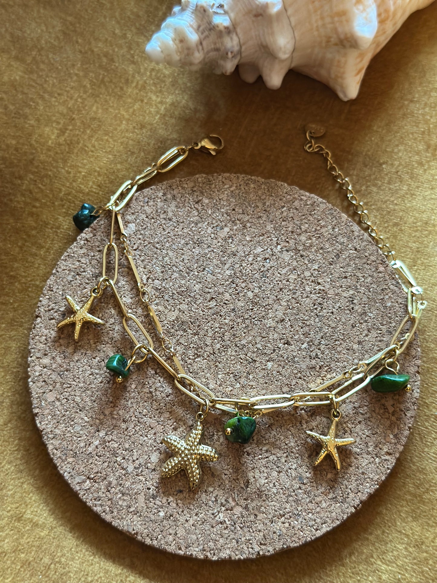 Bracelet acier inoxydable doré avec pendentifs étoile de mer