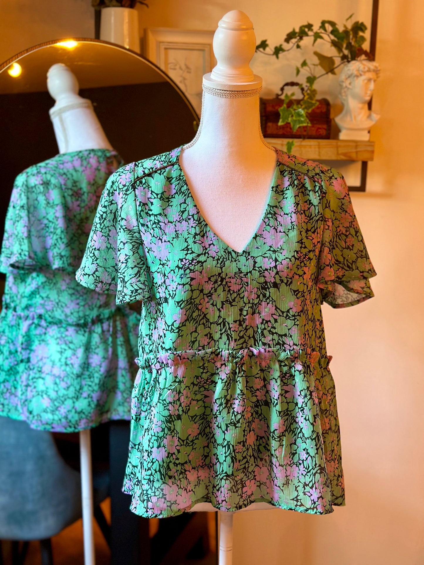 Blouse fleurie dos ouvert T.36