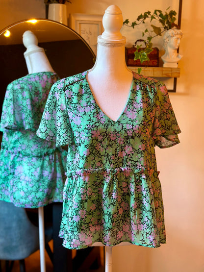 Blouse fleurie dos ouvert T.36