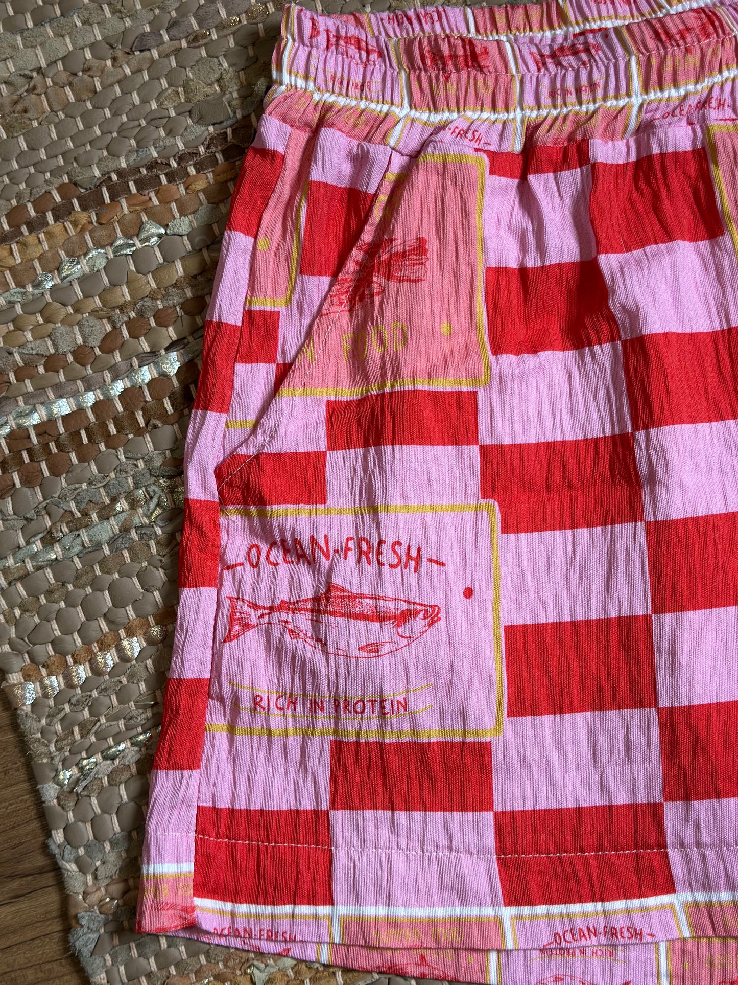 Short fluide imprimé carreaux rouge et rose viscose T.U