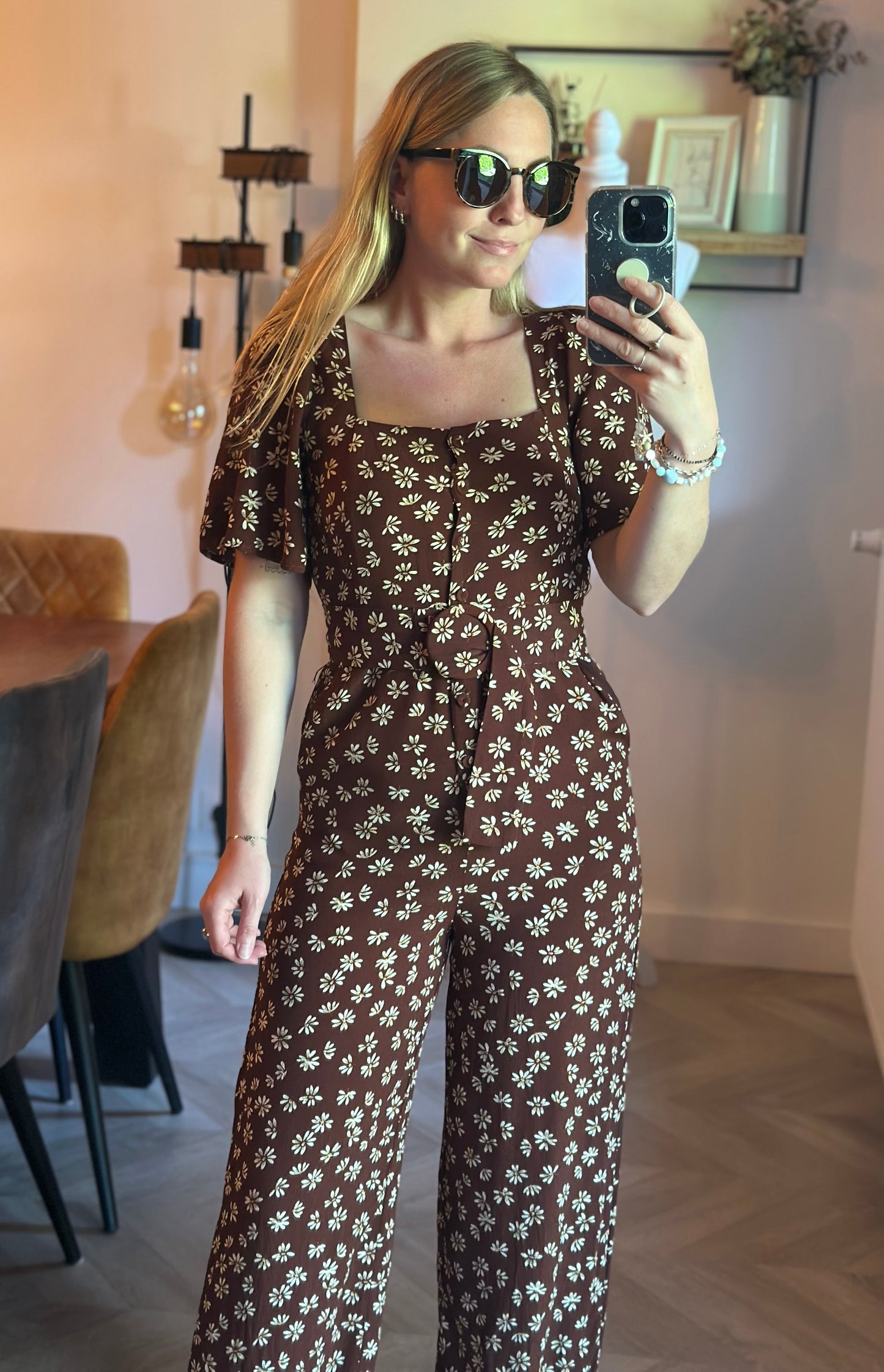 Combinaison pantalon fleurie marron T.34