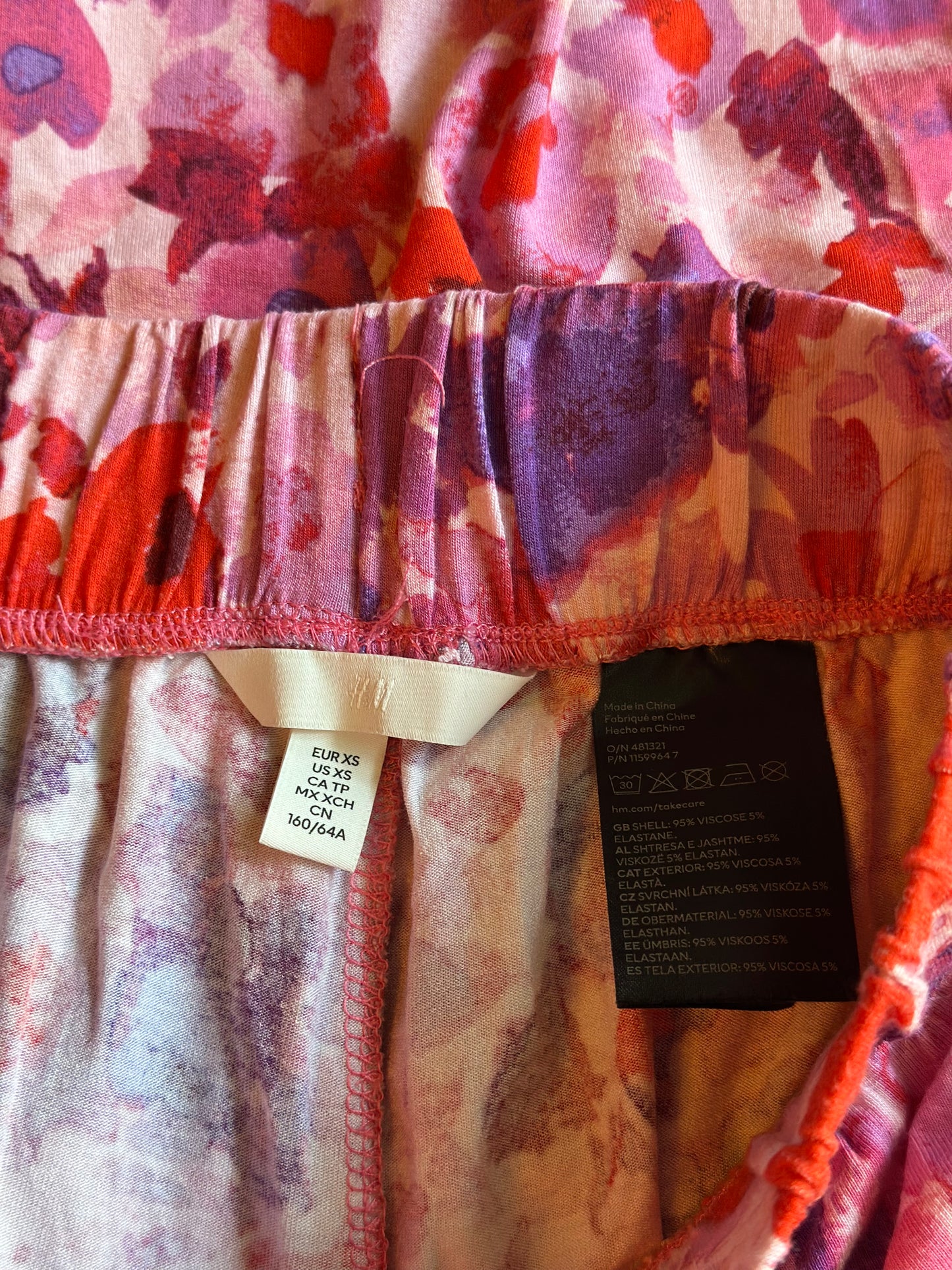 Pantalon fluide large fleuri rose violet neuf T.34