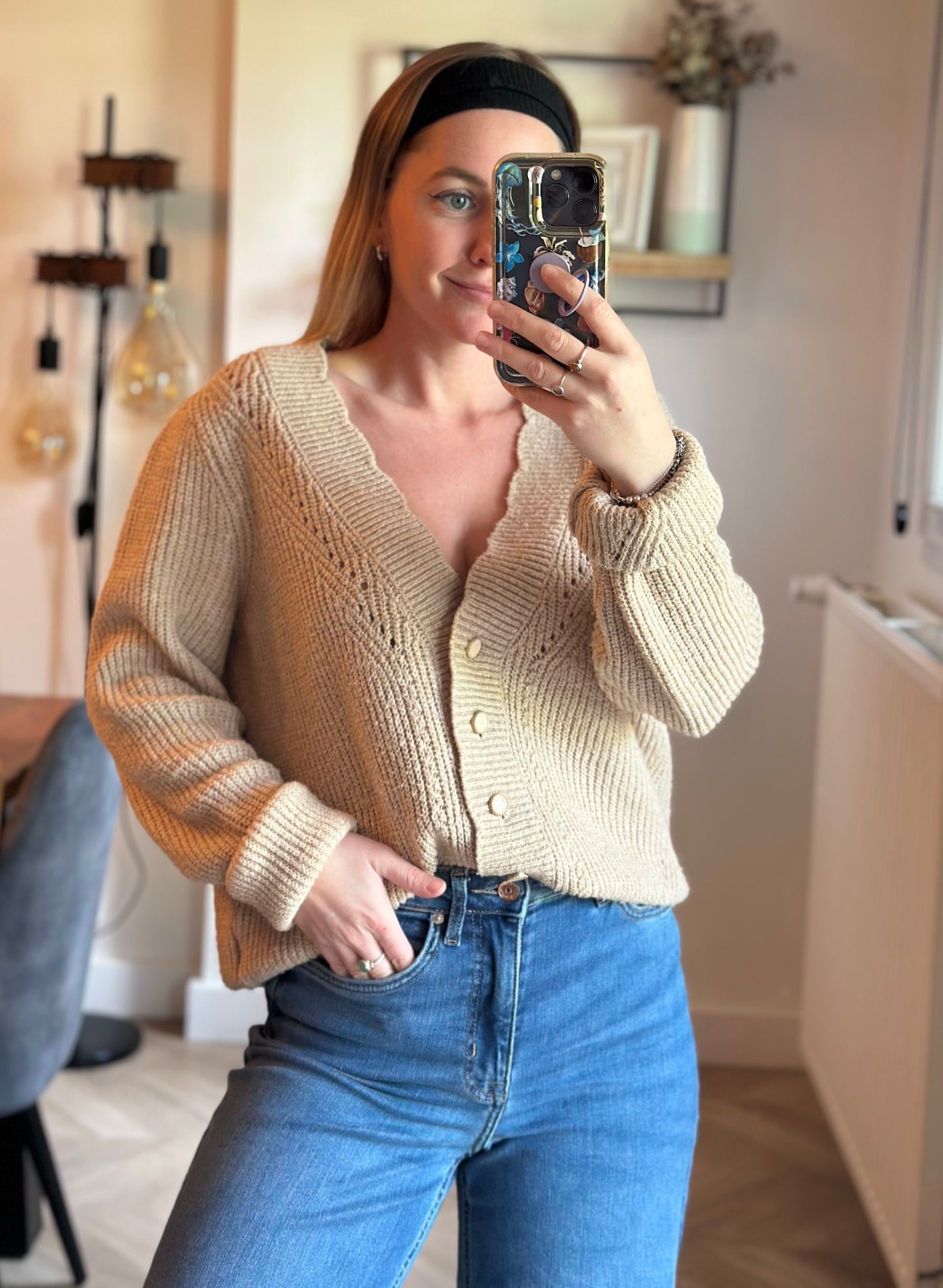 Cardigan beige maille T.40