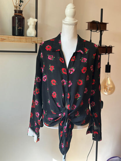 Chemisier en soie imprimé coquelicots T.38
