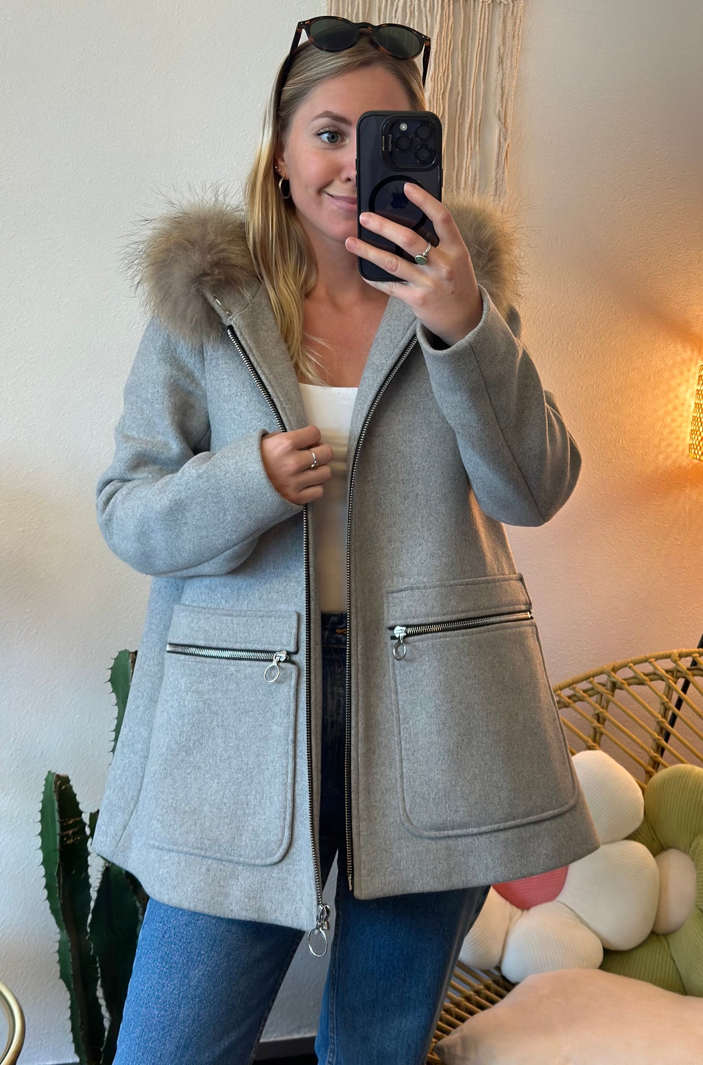 Manteau gris chiné en laine T.38