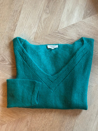 Pull col V uni mohair laine T.40