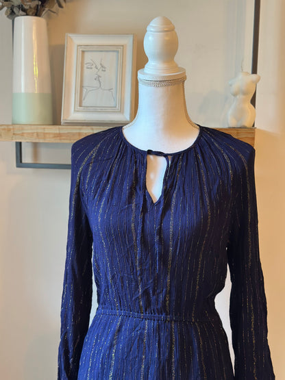 Robe midi fluide marine et lurex doré T.38