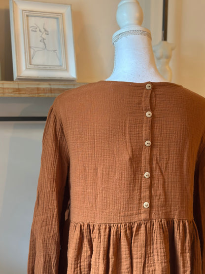 Robe gaze de coton cognac neuf avec étiquette fabriqué en France T.38