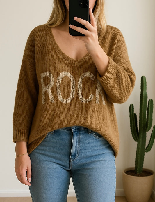 Pull camel à en laine et mohair “ROCK” T.U