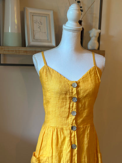 Robe midi jaune en lin boutons – T.38/40