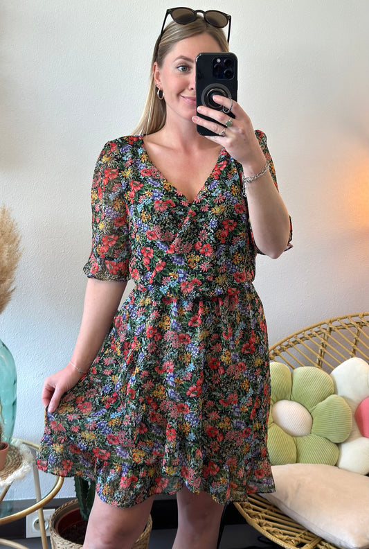 Robe midi imprimée fleurie colorée T.38