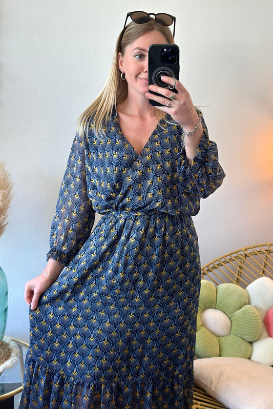 Robe longue imprimée bleu jaune T.36/38