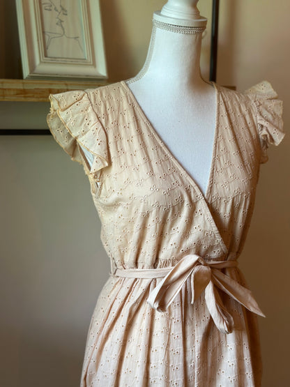 Robe broderie anglaise beige coton neuf avec étiquette T.38/40