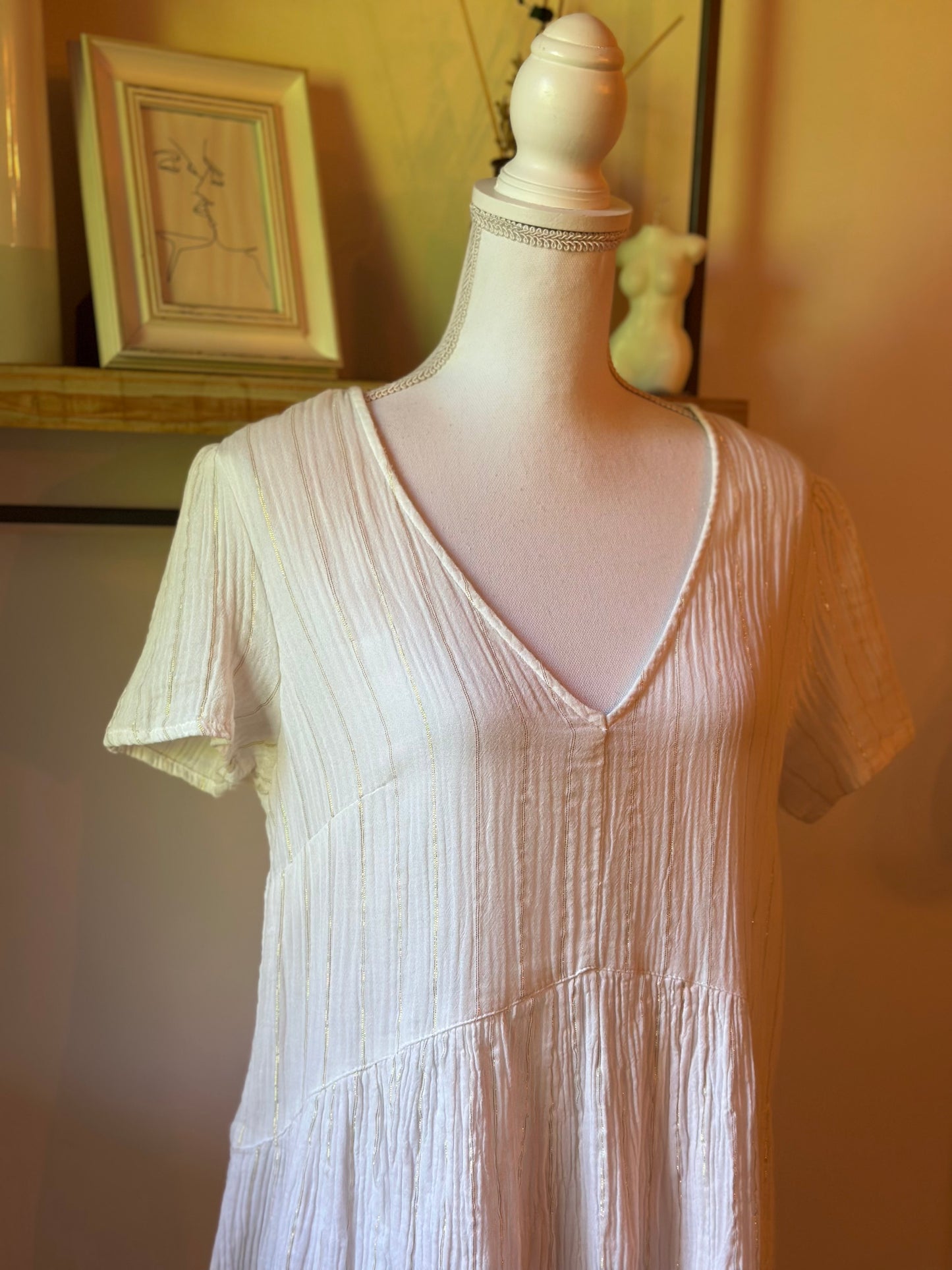 Robe gaze de coton blanche lurex doré T.40/42