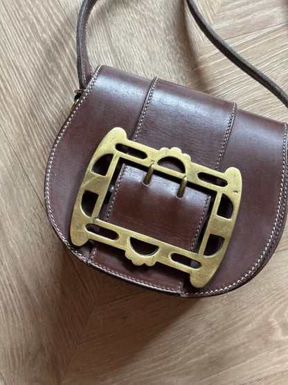 Sac bandoulière cuir marron vintage boucle métal – Made in France