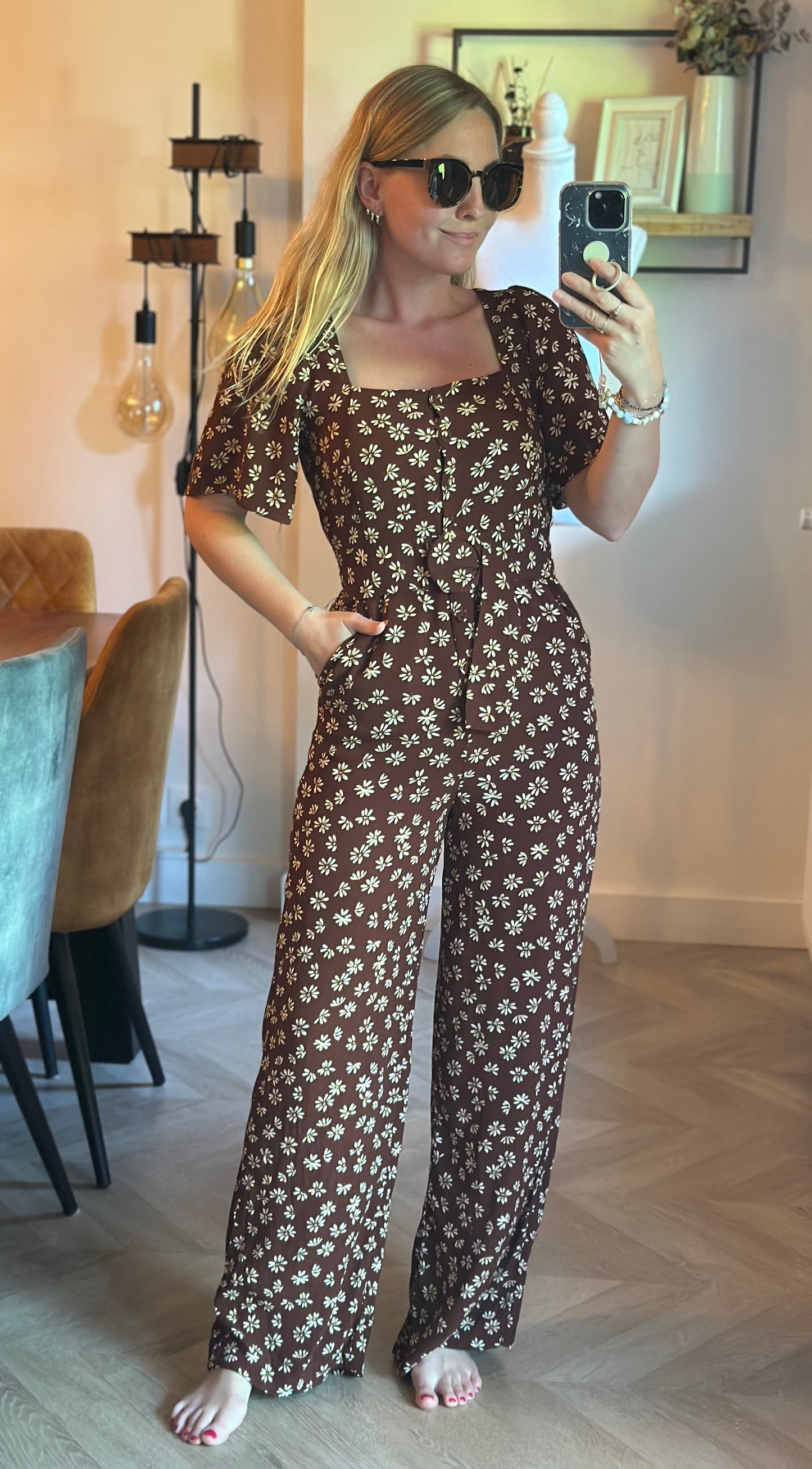 Combinaison pantalon fleurie marron T.34