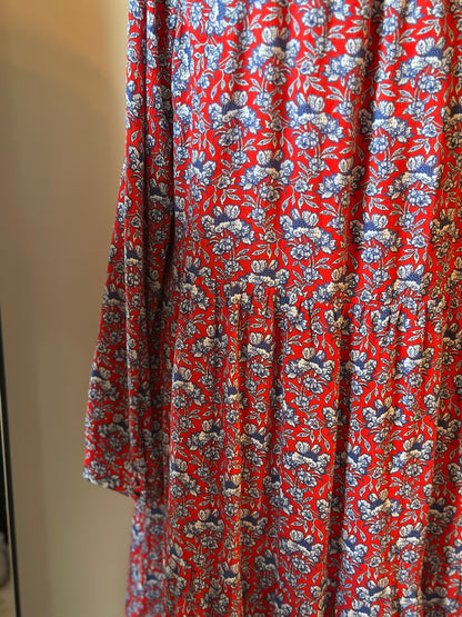 Robe fluide imprimé fleuri rouge et bleu T.42