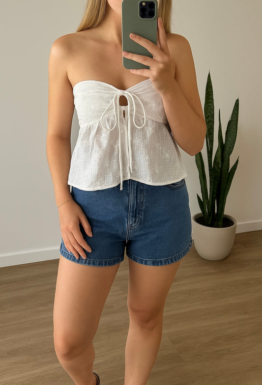 Top bustier broderie florale blanc neuf T.34/36