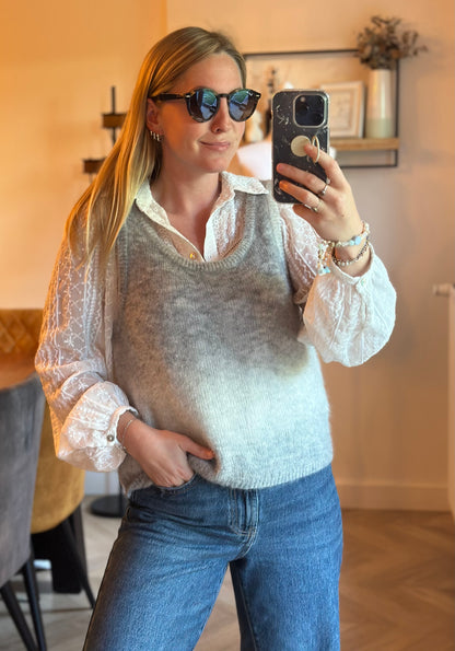 Pull sans manches ENORA alpaga laine mérinos gris T.38