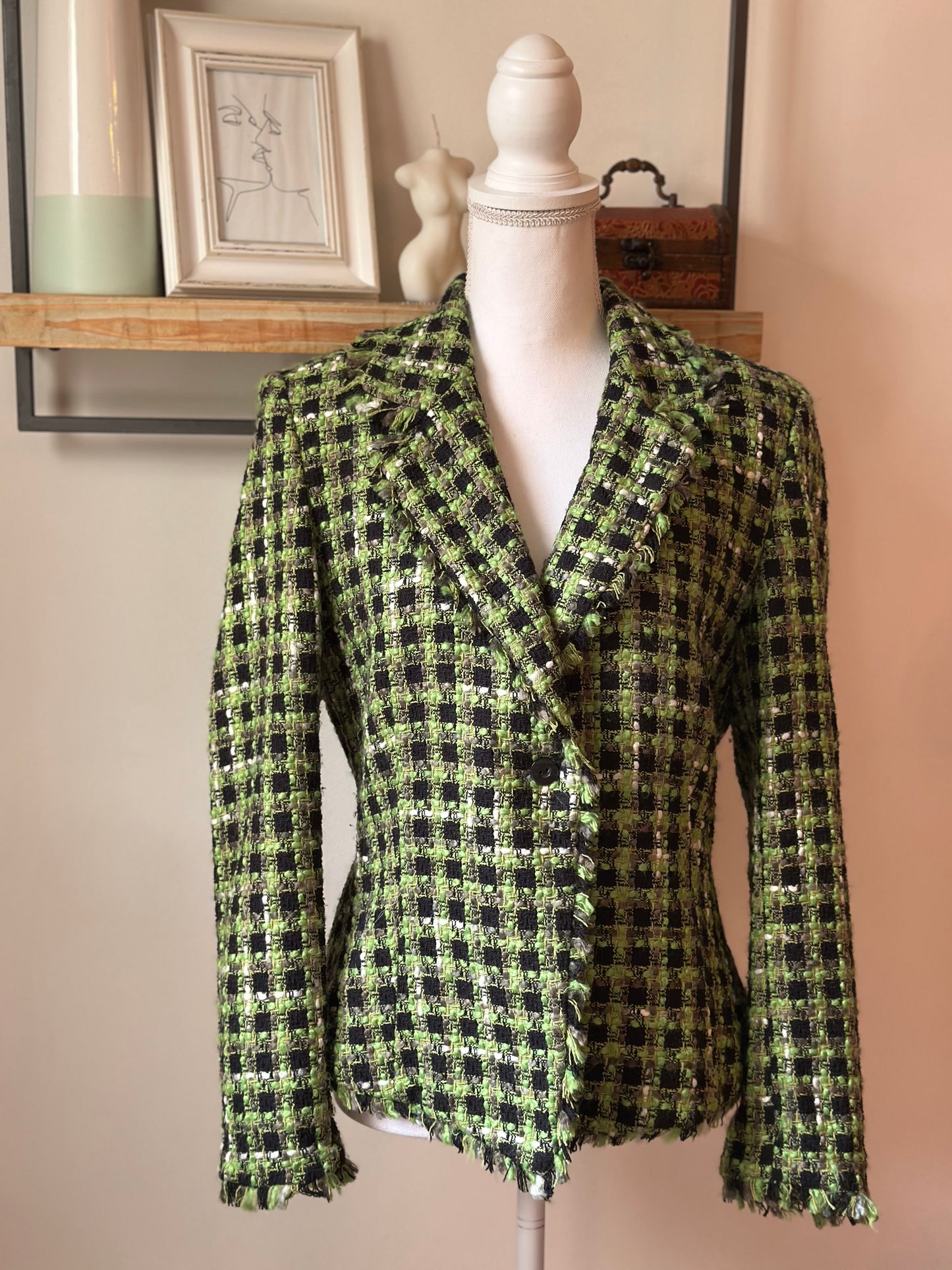 Blazer motifs pied-de-coq en soie T.38