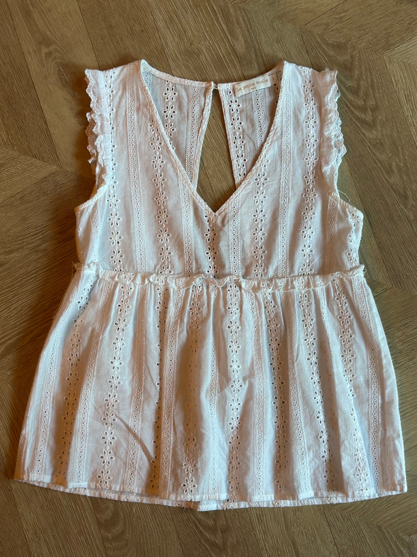 Blouse brodée anglaise blanche en coton T.36