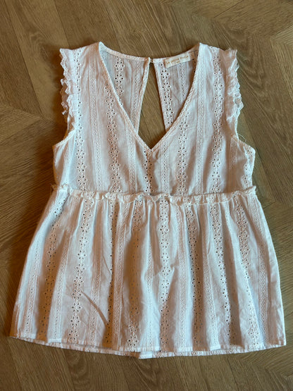 Blouse brodée anglaise blanche en coton T.36