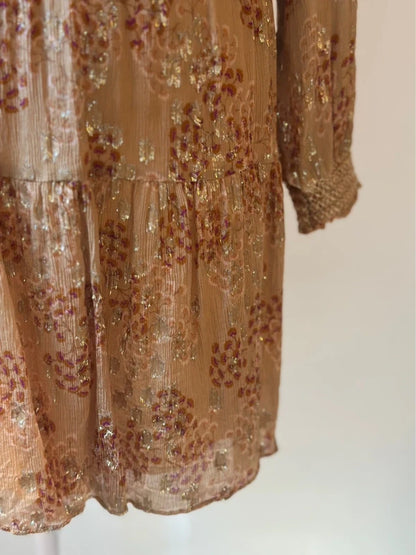 Robe midi imprimé fleuri beige nude et lurex doré taille 34