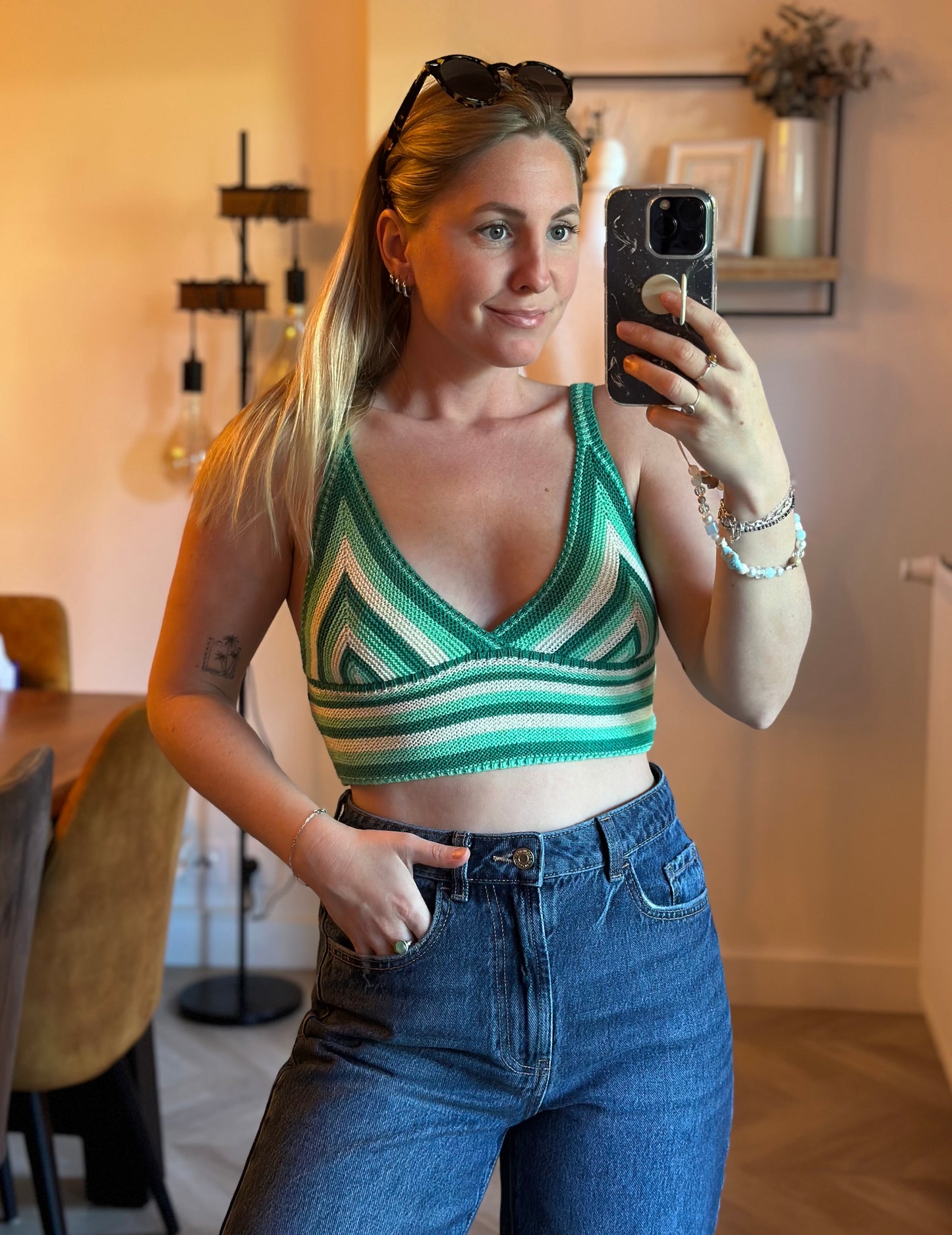 Top crochet rayé vert T.38