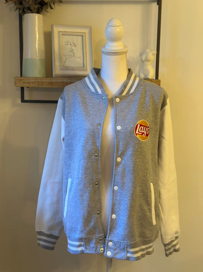 Veste teddy varsity gris et blanc logo Lay’s brodé T.38/40