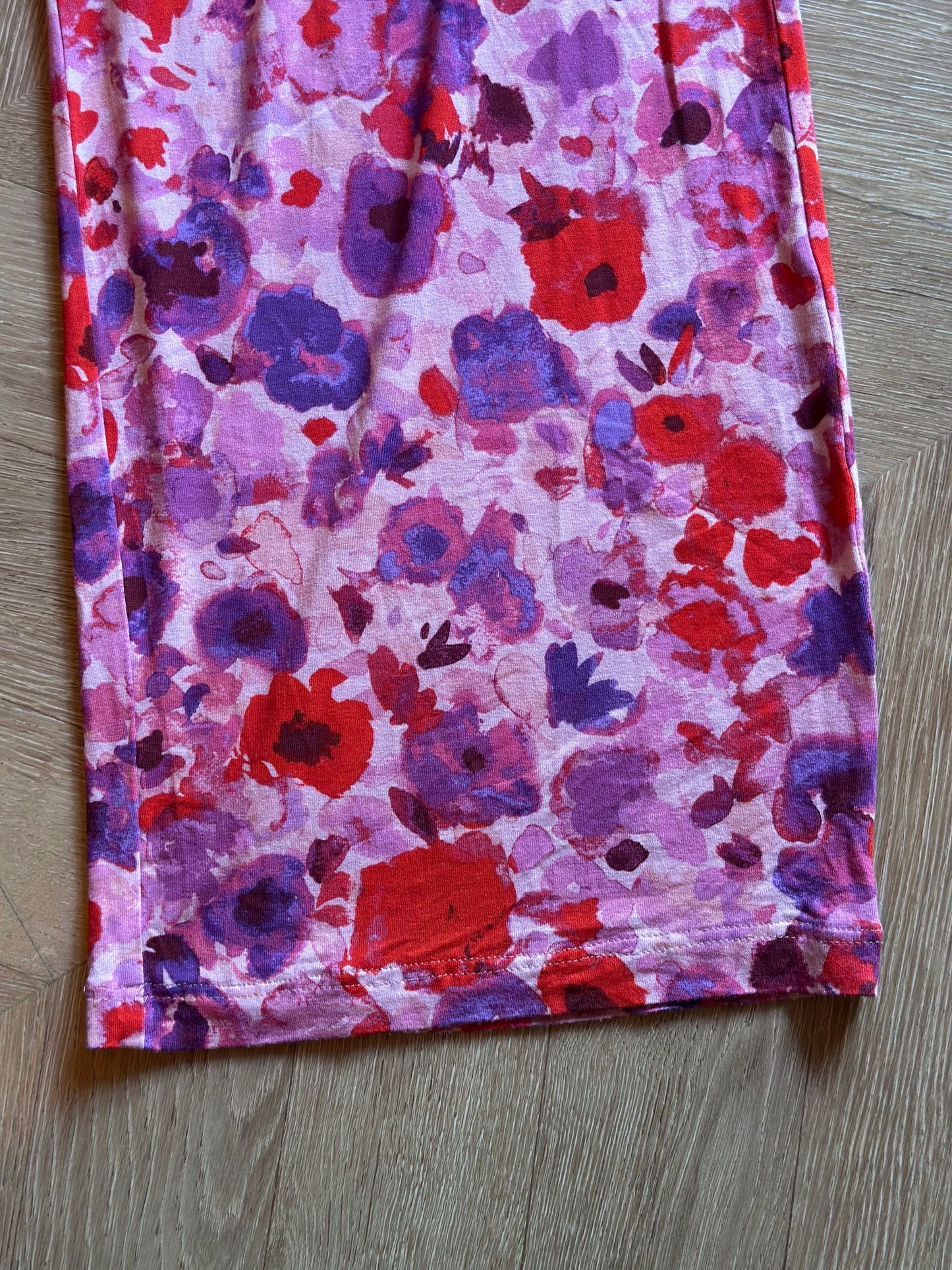 Pantalon fluide large fleuri rose violet neuf T.34