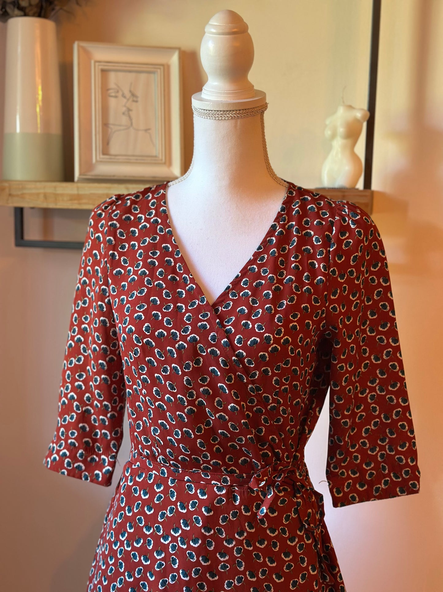 Robe portefeuille imprimé fleuri terracotta T.36
