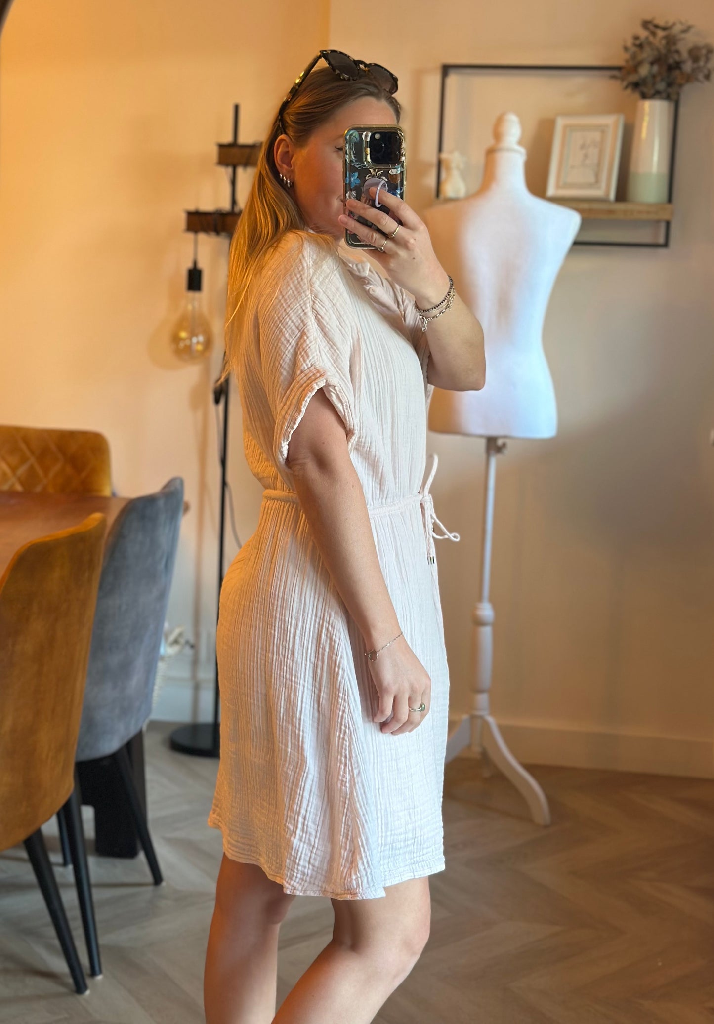 Robe gaze de coton blanc rosé T.38