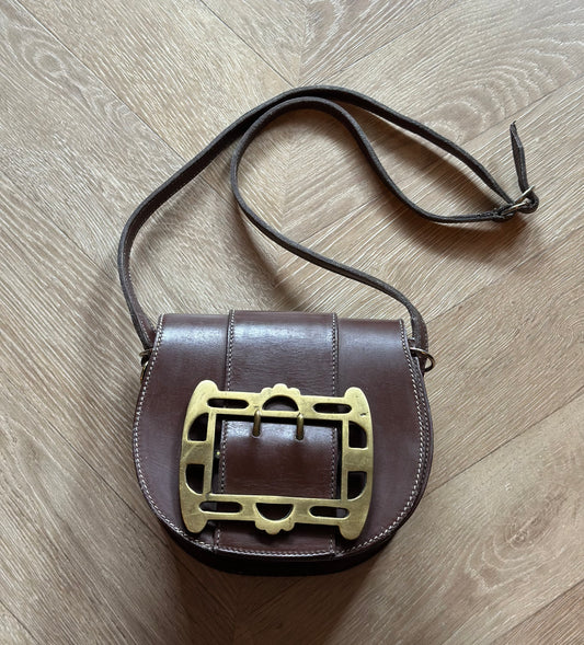 Sac bandoulière cuir marron vintage boucle métal – Made in France