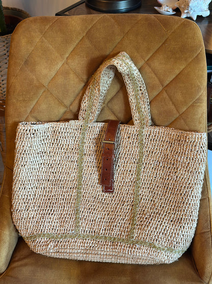 Sac en raphia fait main Madagascar – cuir