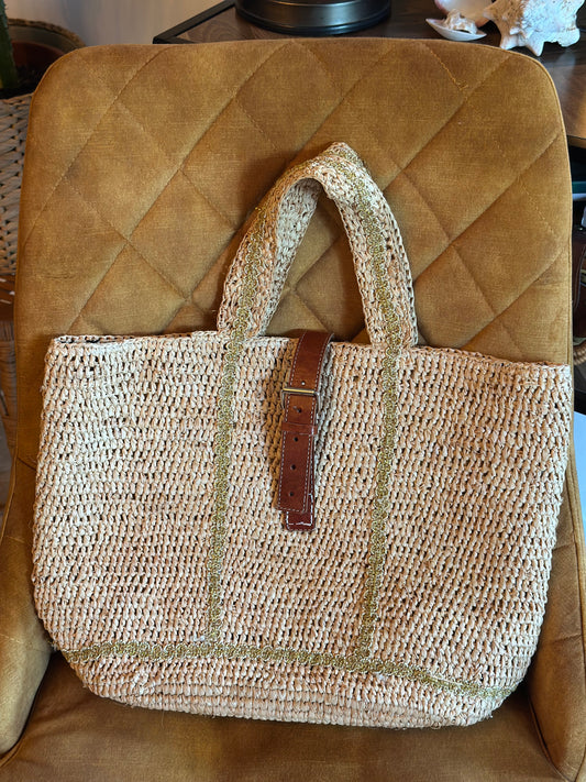 Sac en raphia fait main Madagascar – cuir