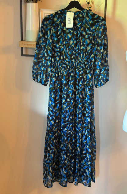 Robe longue imprimé graphique bleu neuve avec étiquette T.34